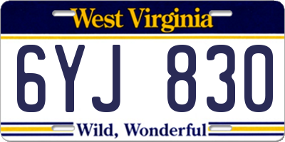 WV license plate 6YJ830
