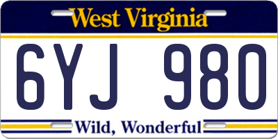 WV license plate 6YJ980