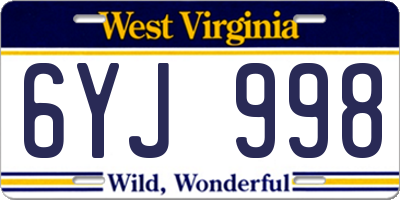 WV license plate 6YJ998
