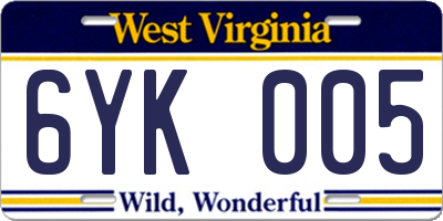 WV license plate 6YK005
