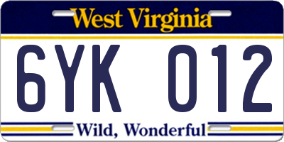 WV license plate 6YK012