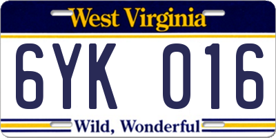 WV license plate 6YK016
