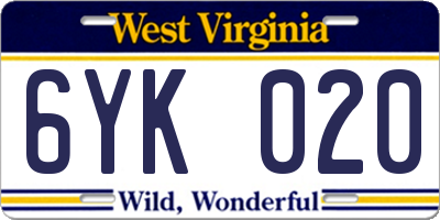 WV license plate 6YK020