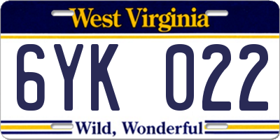 WV license plate 6YK022