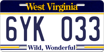 WV license plate 6YK033