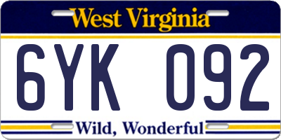 WV license plate 6YK092