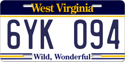 WV license plate 6YK094