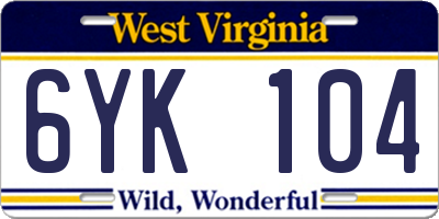 WV license plate 6YK104