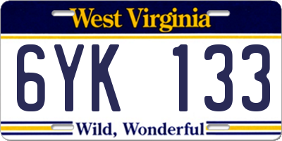 WV license plate 6YK133