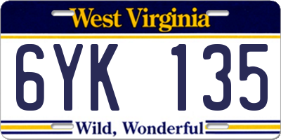 WV license plate 6YK135