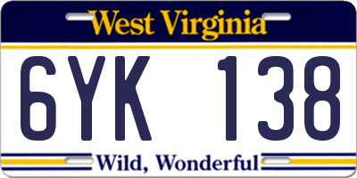 WV license plate 6YK138