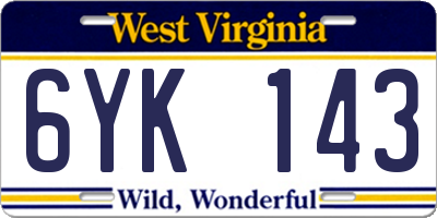 WV license plate 6YK143