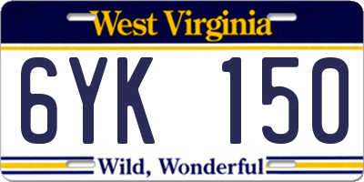 WV license plate 6YK150