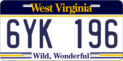 WV license plate 6YK196