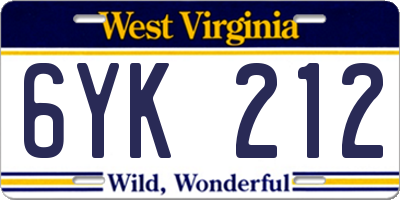 WV license plate 6YK212