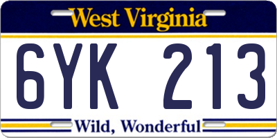 WV license plate 6YK213