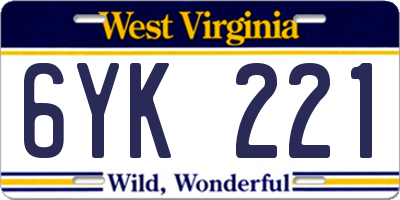 WV license plate 6YK221
