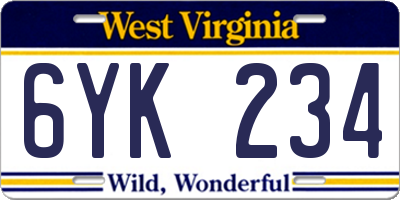WV license plate 6YK234