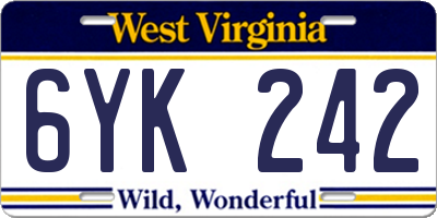 WV license plate 6YK242