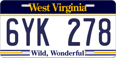WV license plate 6YK278