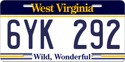 WV license plate 6YK292