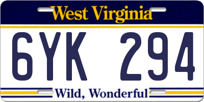 WV license plate 6YK294