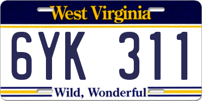 WV license plate 6YK311