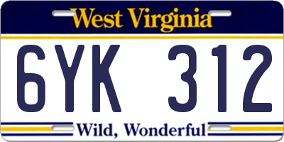 WV license plate 6YK312