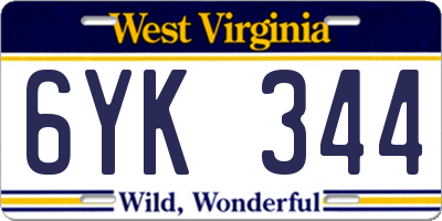 WV license plate 6YK344