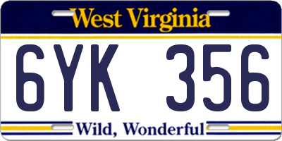 WV license plate 6YK356
