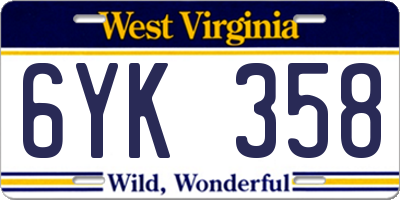 WV license plate 6YK358