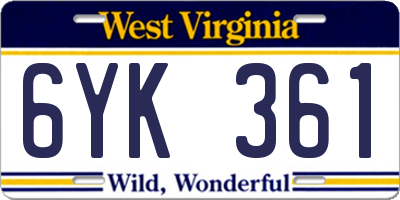WV license plate 6YK361