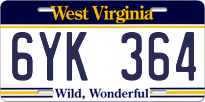 WV license plate 6YK364