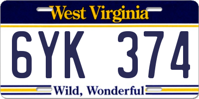 WV license plate 6YK374
