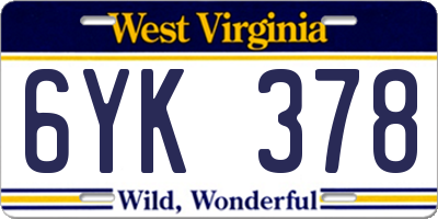 WV license plate 6YK378