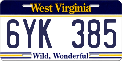 WV license plate 6YK385