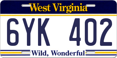 WV license plate 6YK402
