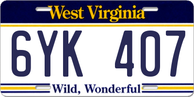 WV license plate 6YK407