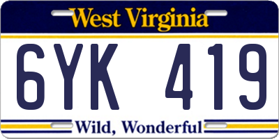 WV license plate 6YK419