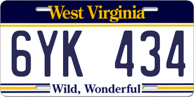 WV license plate 6YK434