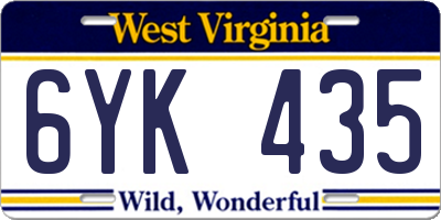WV license plate 6YK435