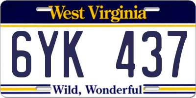 WV license plate 6YK437