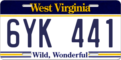 WV license plate 6YK441