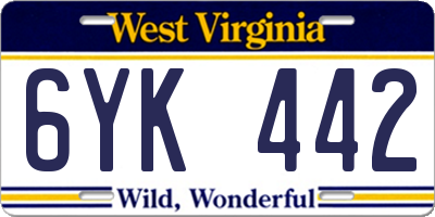 WV license plate 6YK442