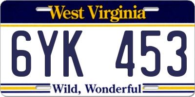 WV license plate 6YK453