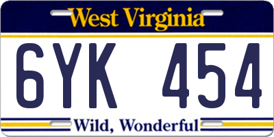 WV license plate 6YK454