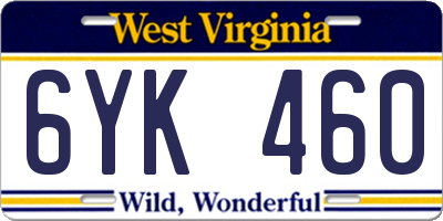 WV license plate 6YK460