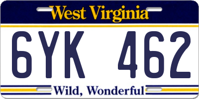 WV license plate 6YK462