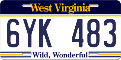 WV license plate 6YK483