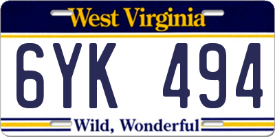WV license plate 6YK494
